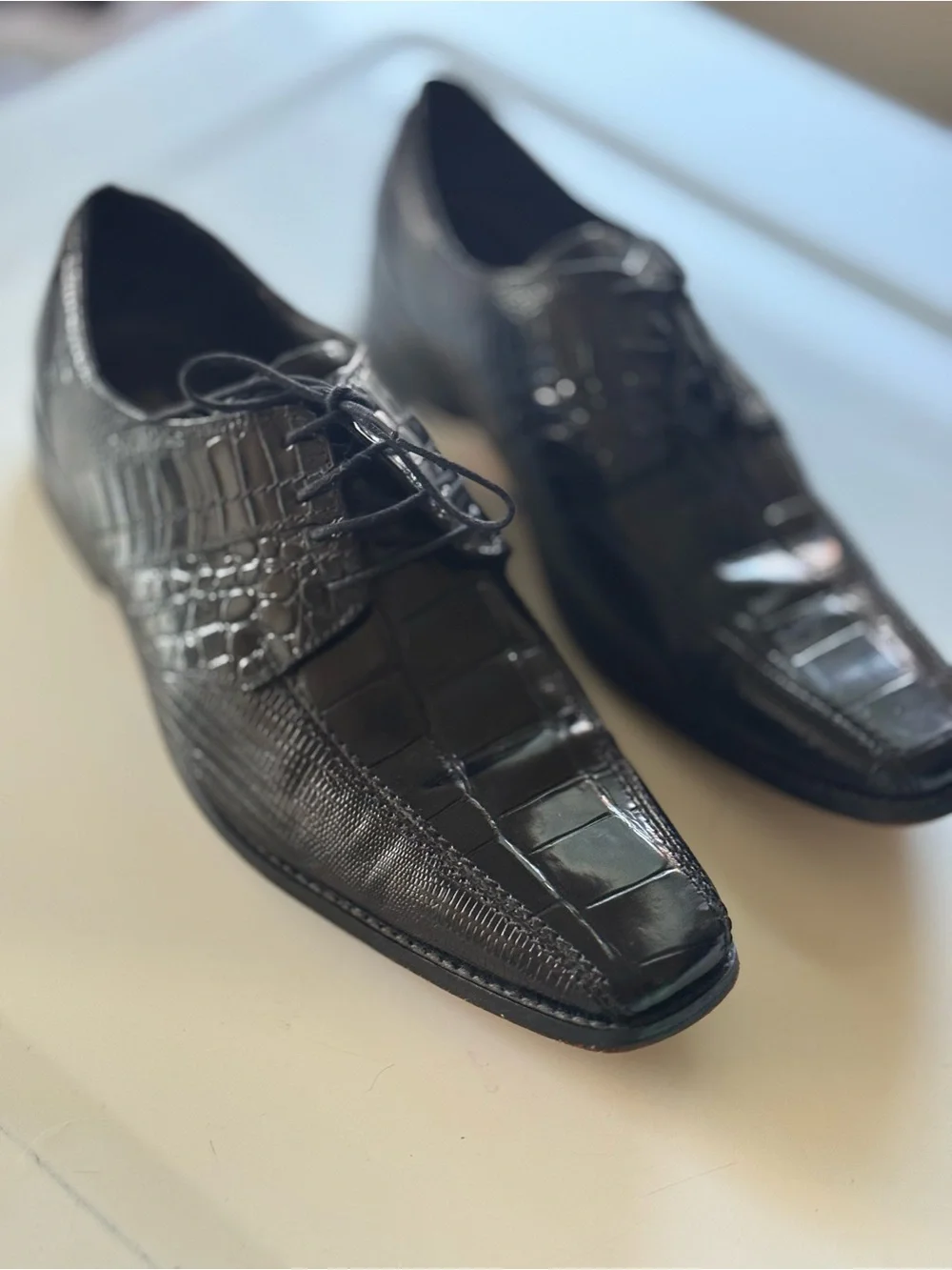 Stacy Adams Black Croc-Embossed Oxford Dress Shoes